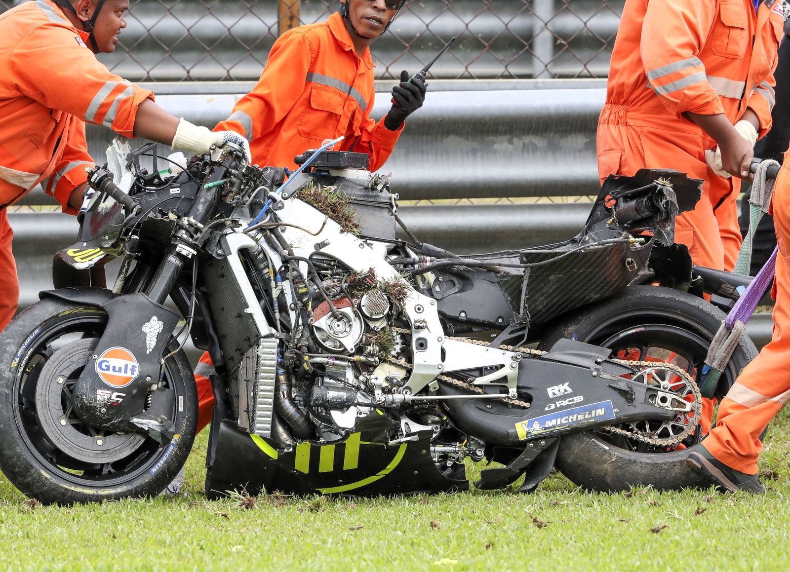 Raul Fernandez's crashed Aprilia, Sepang MotoGP Test
